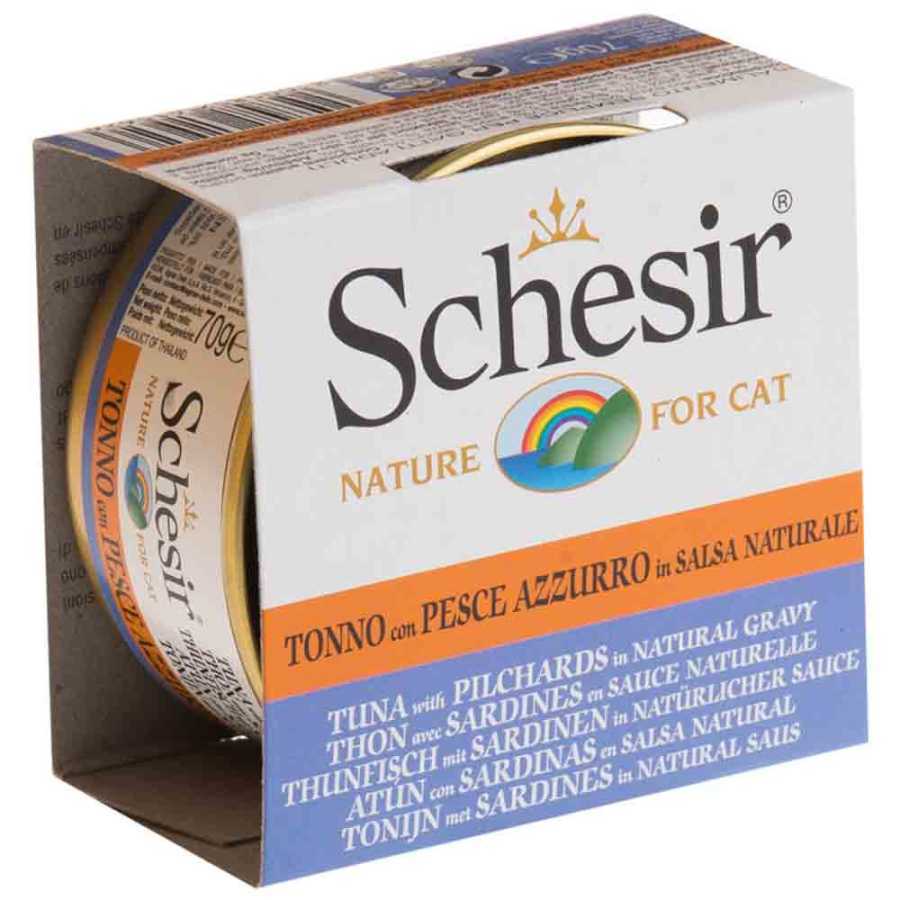Schesir Ton Balıklı ve Sardalyalı Soslu Yetişkin Kedi Konservesi