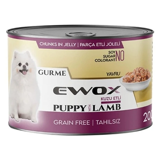 Ewox Gurme Puppy Kuzu Etli Parça Etli Tahılsız Yavru Kopek Konservesi 200 gr