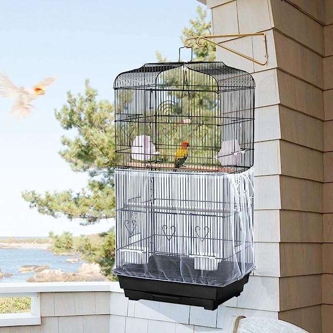 Ekstra büyük kuş kafesi örtüsü, ayarlanabilir kuş kafesi, papağanlar için, kuş kafesi, koruyucu file, naylon ağ, papağan kafesi, çenanre300 cm genişliğinde, 40 cm kuş kafessiz, beyaz